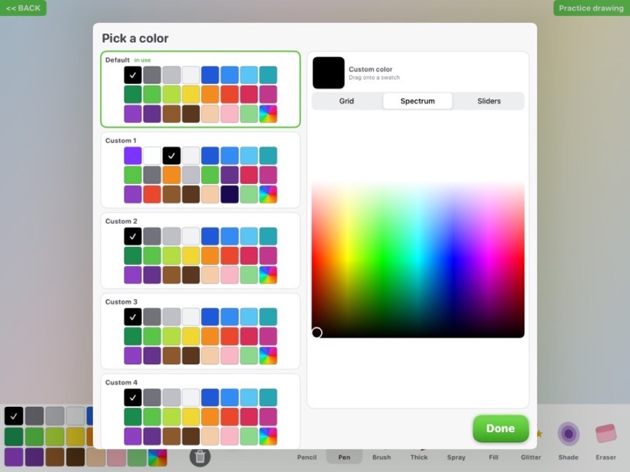 Art.ist custom color picker with palettes and spectrum